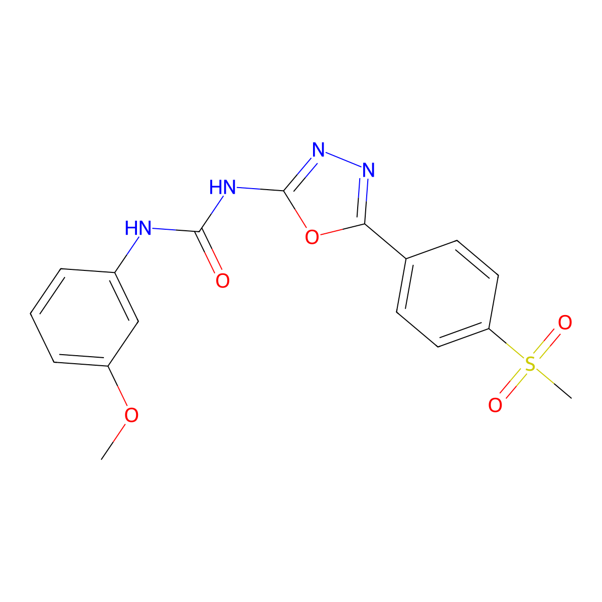 1-(3-Methoxyphenyl)-3-(5-(4-(methylsulfonyl)phenyl)-1,3,4-oxadiazol-2-yl)urea molecular structure, CAS 1286722-30-2