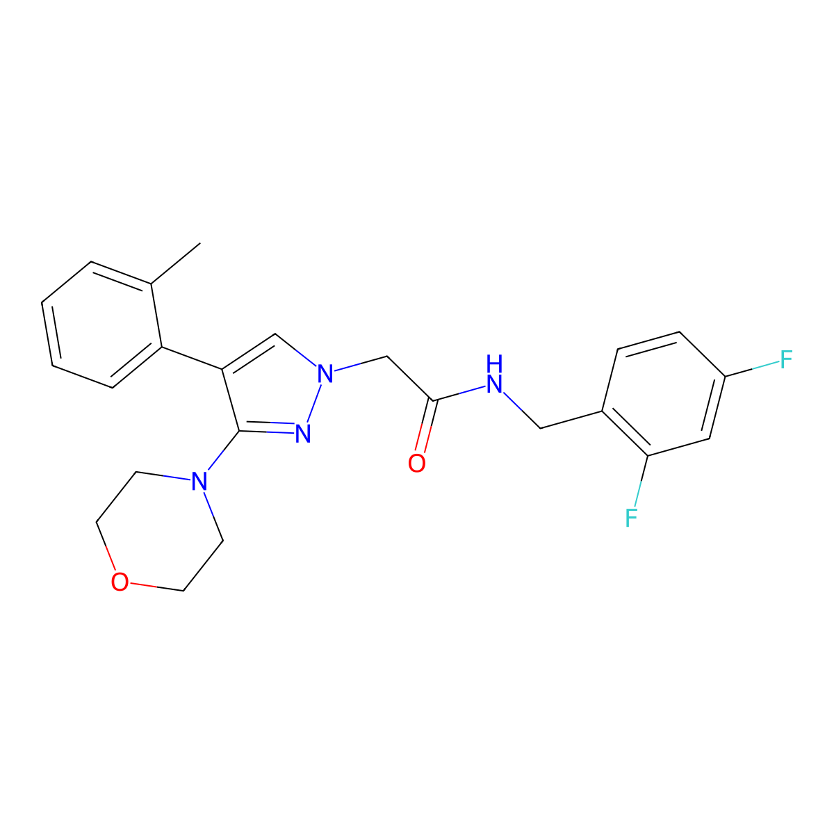 N-(2,4-difluorobenzyl)-2-(3-morpholino-4-(o-tolyl)-1H-pyrazol-1-yl)acetamide molecular structure, CAS 1286722-36-8