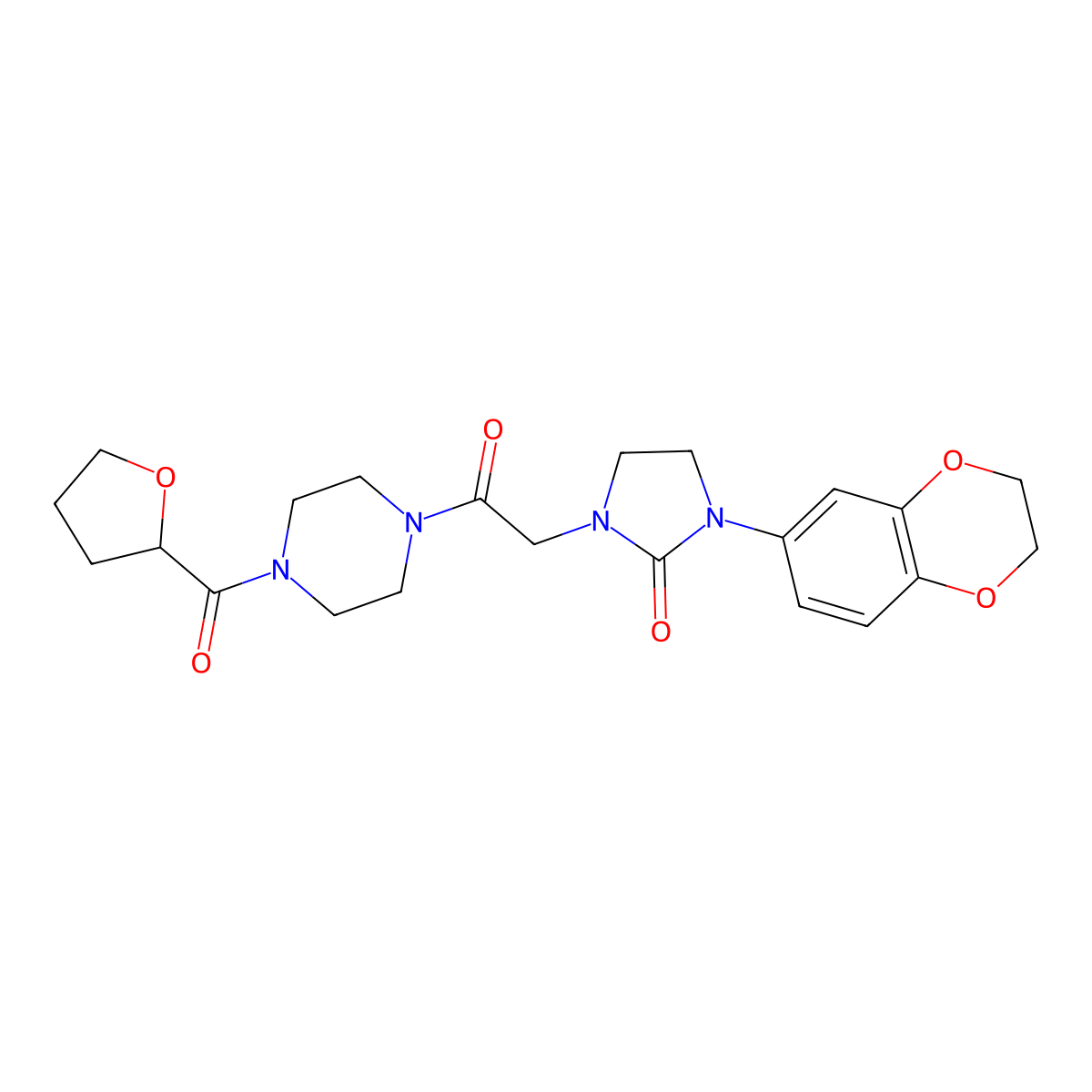 1-(2,3-Dihydrobenzo[b][1,4]dioxin-6-yl)-3-(2-oxo-2-(4-(tetrahydrofuran-2-carbonyl)piperazin-1-yl)ethyl)imidazolidin-2-one molecular structure, CAS 1286722-38-0