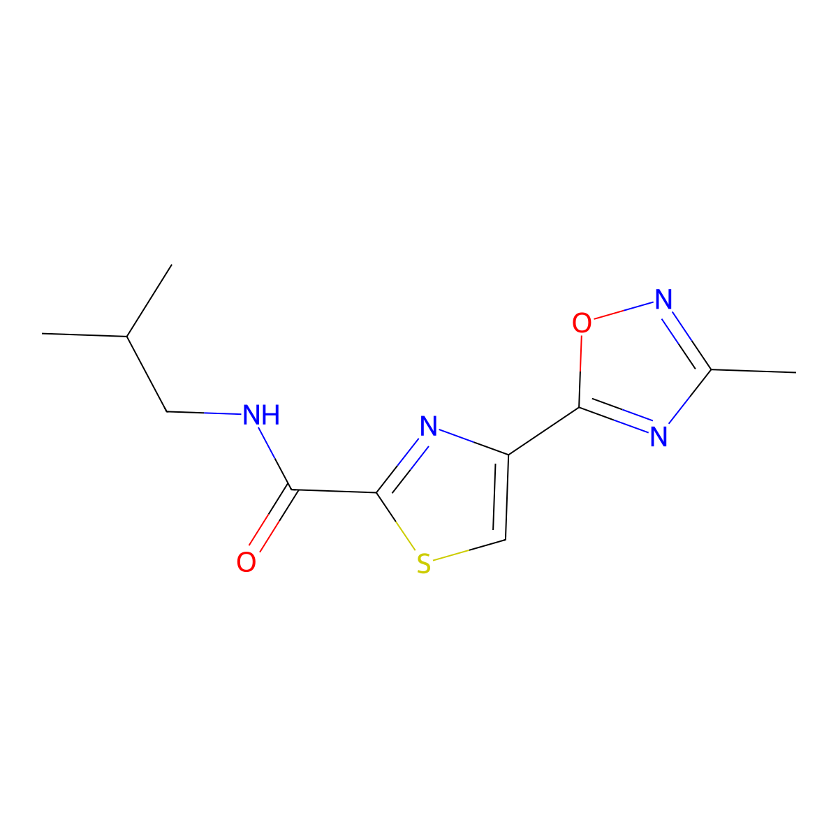 N-isobutyl-4-(3-methyl-1,2,4-oxadiazol-5-yl)thiazole-2-carboxamide molecular structure, CAS 1286722-46-0