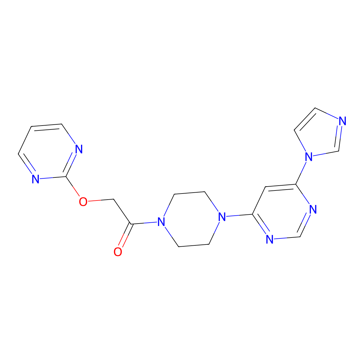 1-(4-(6-(1H-imidazol-1-yl)pyrimidin-4-yl)piperazin-1-yl)-2-(pyrimidin-2-yloxy)ethanone molecular structure, CAS 1286722-47-1