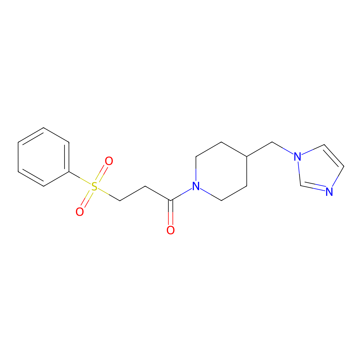 1-(4-((1H-imidazol-1-yl)methyl)piperidin-1-yl)-3-(phenylsulfonyl)propan-1-one molecular structure, CAS 1286722-50-6