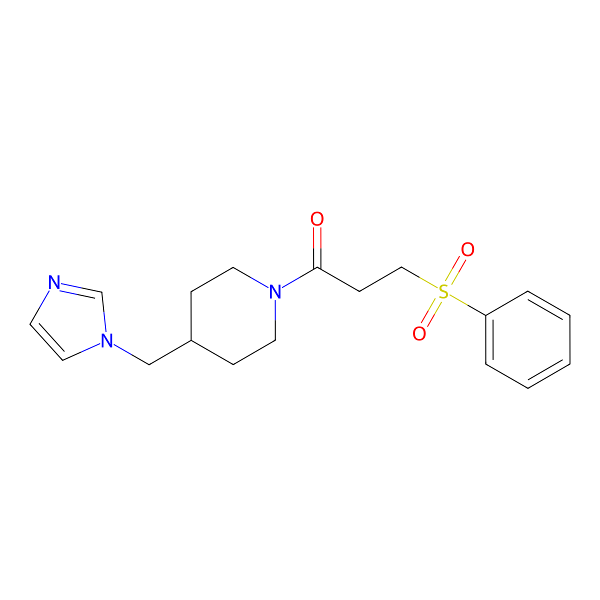 1-(4-((1H-imidazol-1-yl)methyl)piperidin-1-yl)-3-(phenylsulfonyl)propan-1-one molecular structure, CAS 1286722-50-6