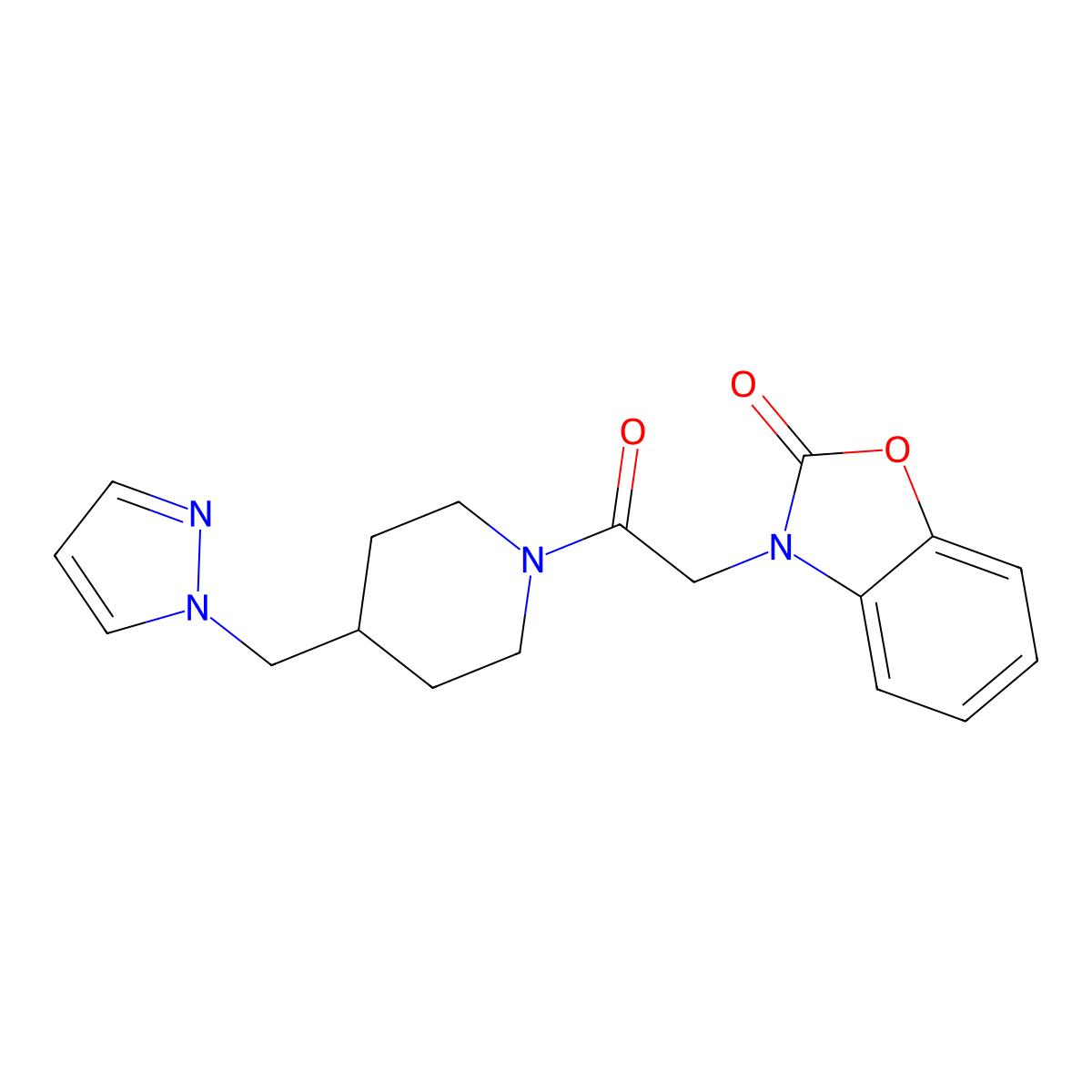 3-(2-(4-((1H-pyrazol-1-yl)methyl)piperidin-1-yl)-2-oxoethyl)benzo[d]oxazol-2(3H)-one molecular structure, CAS 1286722-58-4