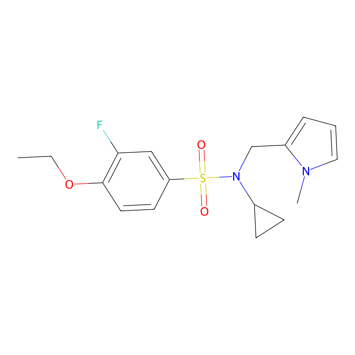 N-cyclopropyl-4-ethoxy-3-fluoro-N-((1-methyl-1H-pyrrol-2-yl)methyl)benzenesulfonamide molecular structure, CAS 1286724-09-1