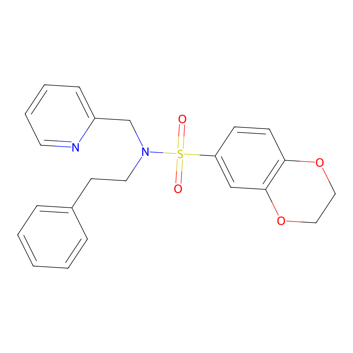 N-phenethyl-N-(pyridin-2-ylmethyl)-2,3-dihydrobenzo[b][1,4]dioxine-6-sulfonamide molecular structure, CAS 1286724-10-4