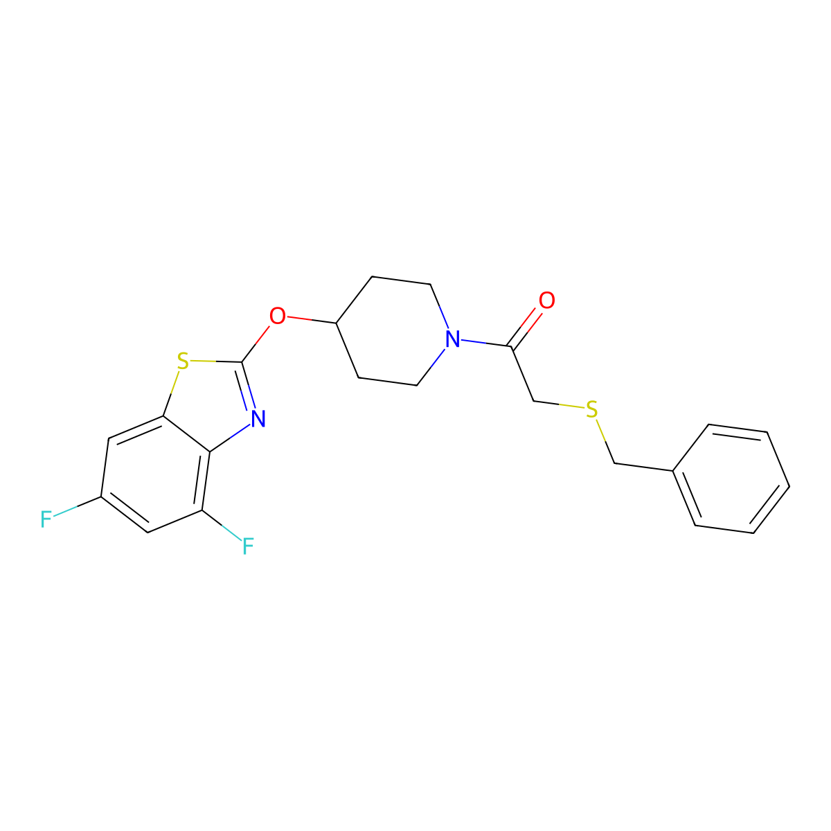 2-(Benzylthio)-1-(4-((4,6-difluorobenzo[d]thiazol-2-yl)oxy)piperidin-1-yl)ethanone molecular structure, CAS 1286724-13-7