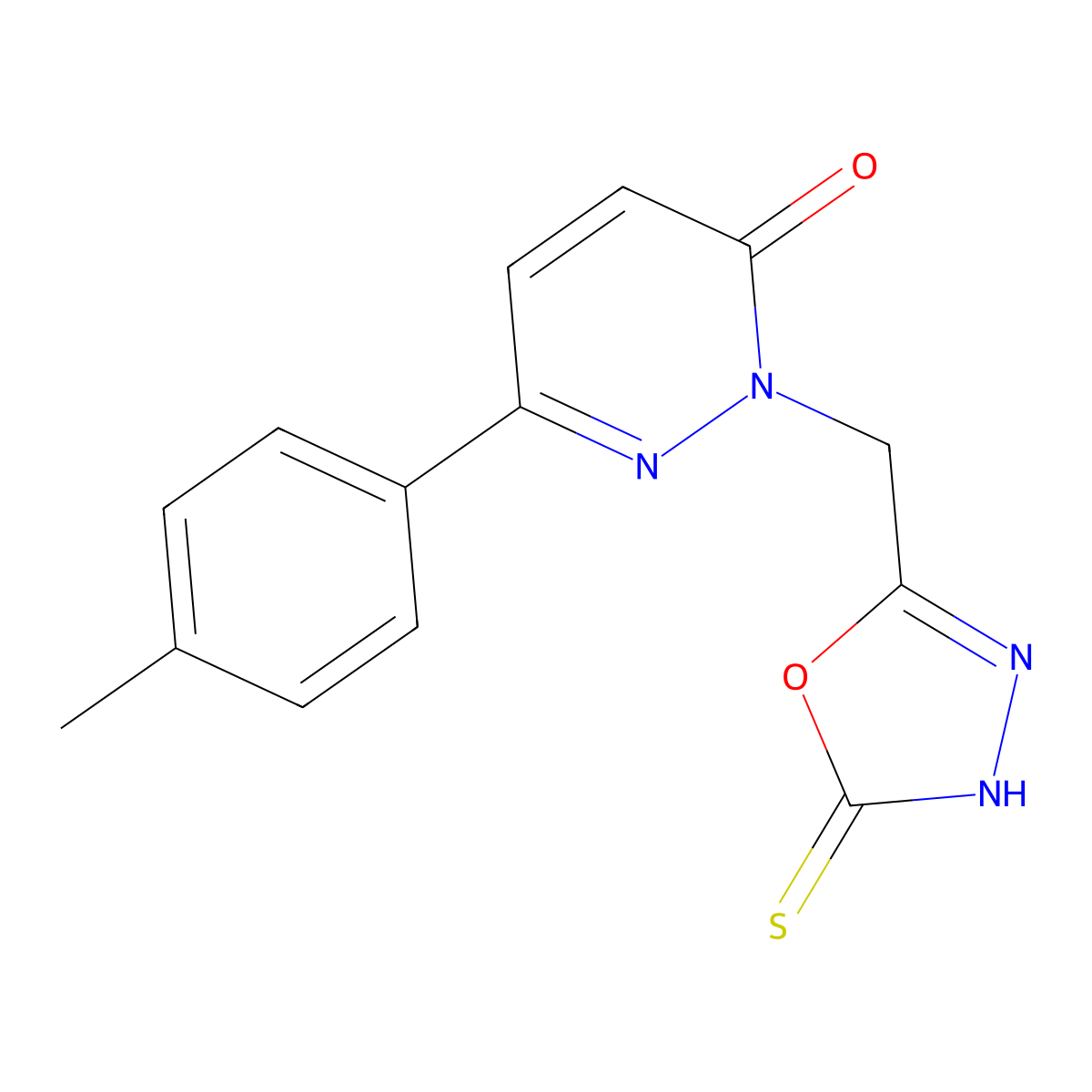 2-((5-mercapto-1,3,4-oxadiazol-2-yl)methyl)-6-(p-tolyl)pyridazin-3(2H)-one molecular structure, CAS 1286724-18-2