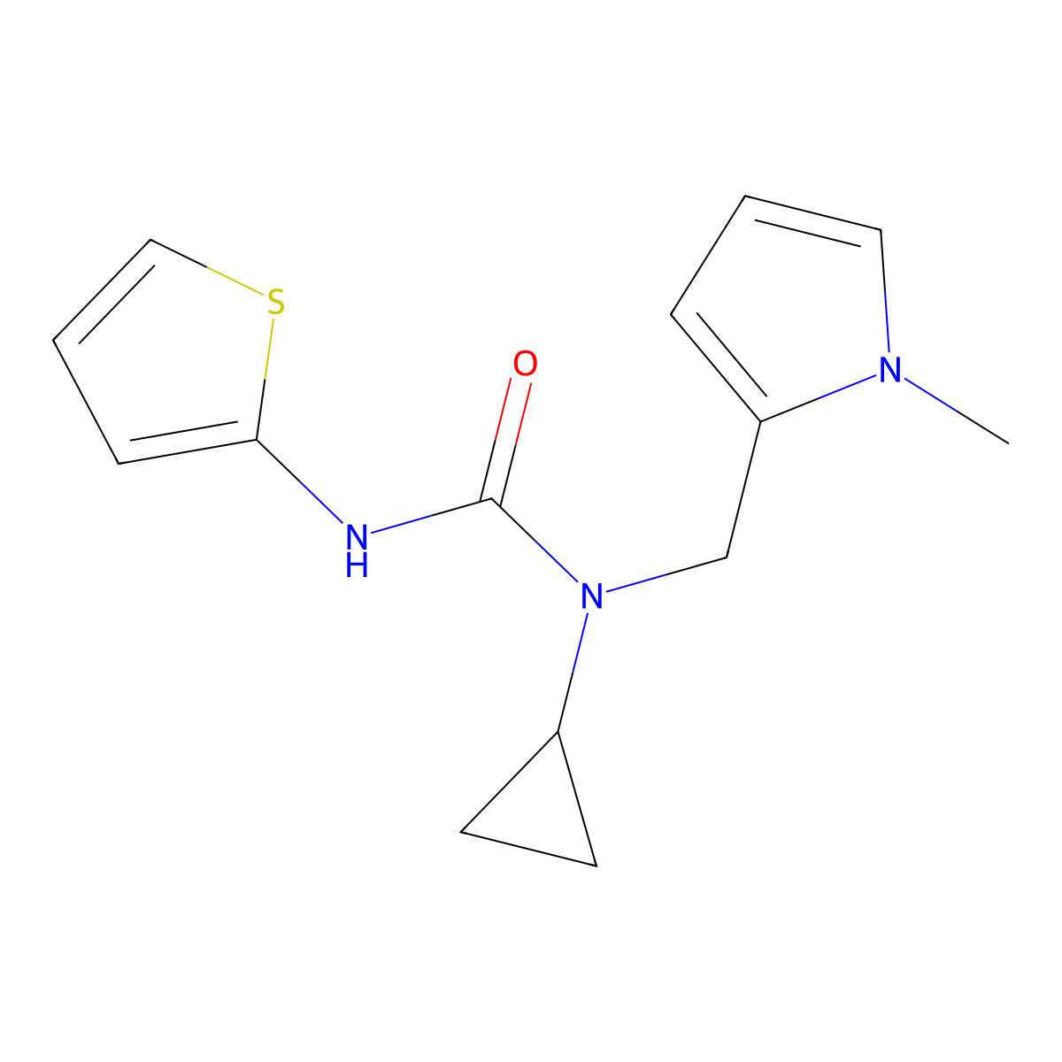 1-cyclopropyl-1-((1-methyl-1H-pyrrol-2-yl)methyl)-3-(thiophen-2-yl)urea molecular structure, CAS 1286724-21-7