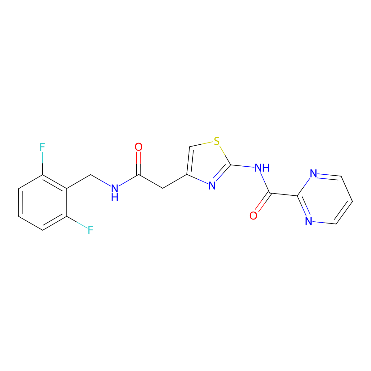 N-(4-(2-((2,6-difluorobenzyl)amino)-2-oxoethyl)thiazol-2-yl)pyrimidine-2-carboxamide molecular structure, CAS 1286724-47-7