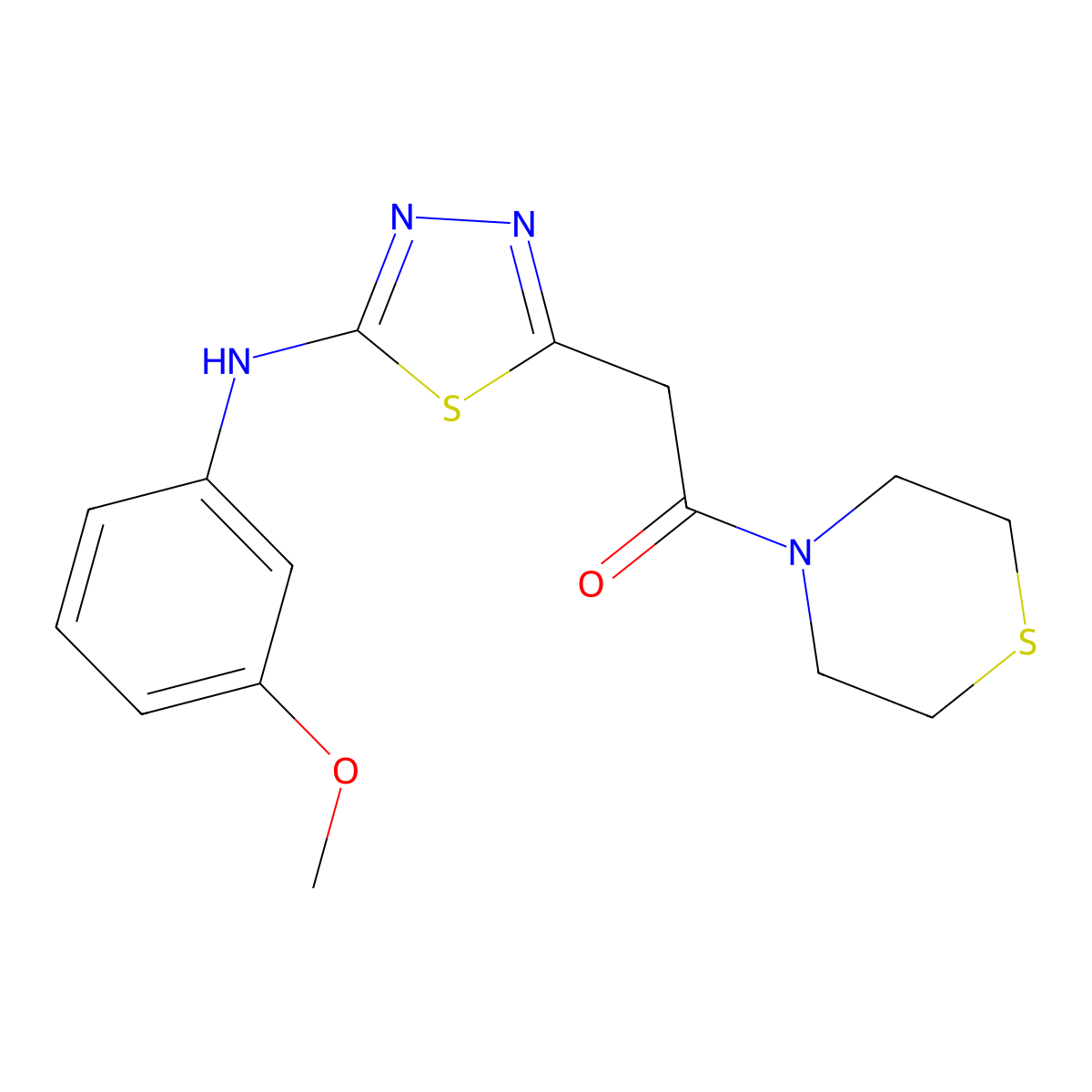 2-(5-((3-Methoxyphenyl)amino)-1,3,4-thiadiazol-2-yl)-1-thiomorpholinoethanone molecular structure, CAS 1286724-49-9