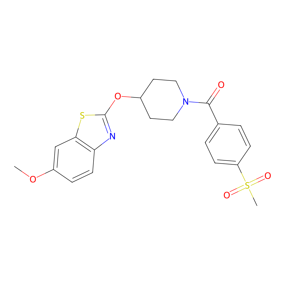 (4-((6-Methoxybenzo[d]thiazol-2-yl)oxy)piperidin-1-yl)(4-(methylsulfonyl)phenyl)methanone molecular structure, CAS 1286724-53-5