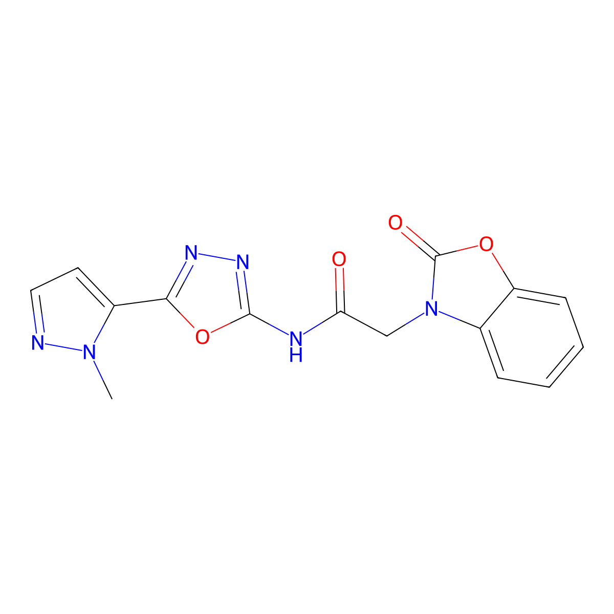 N-(5-(1-methyl-1H-pyrazol-5-yl)-1,3,4-oxadiazol-2-yl)-2-(2-oxobenzo[d]oxazol-3(2H)-yl)acetamide molecular structure, CAS 1286724-54-6