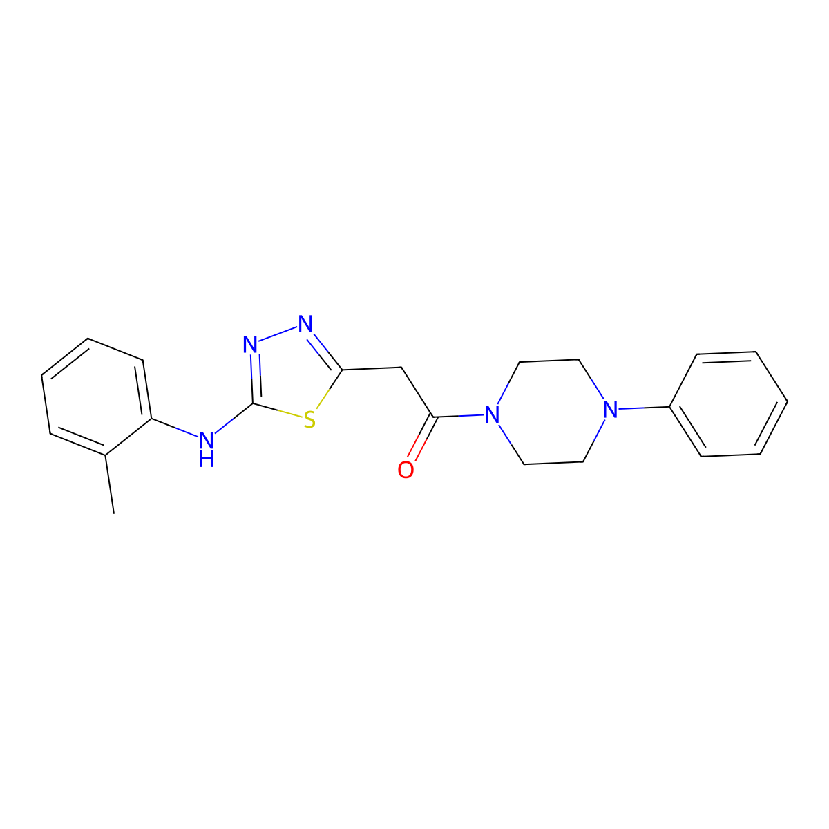 1-(4-Phenylpiperazin-1-yl)-2-(5-(o-tolylamino)-1,3,4-thiadiazol-2-yl)ethanone molecular structure, CAS 1286724-57-9