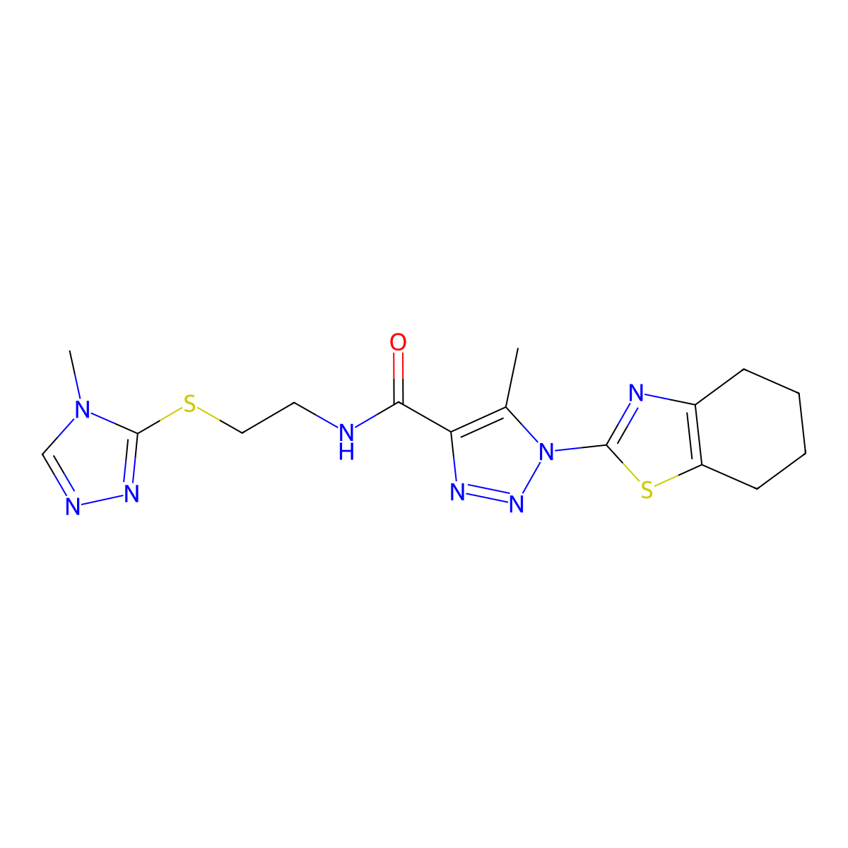 5-methyl-N-{2-[(4-methyl-4H-1,2,4-triazol-3-yl)sulfanyl]ethyl}-1-(4,5,6,7-tetrahydro-1,3-benzothiazol-2-yl)-1H-1,2,3-triazole-4-carboxamide molecular structure, CAS 1286724-63-7