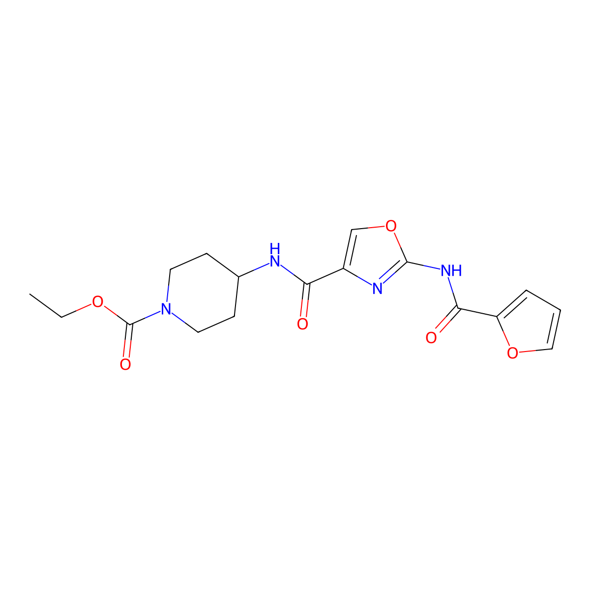 Ethyl 4-(2-(furan-2-carboxamido)oxazole-4-carboxamido)piperidine-1-carboxylate molecular structure, CAS 1286724-71-7