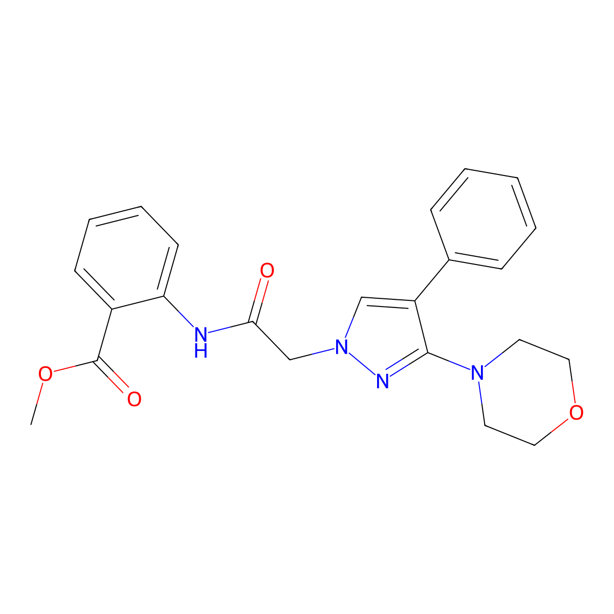 methyl 2-(2-(3-morpholino-4-phenyl-1H-pyrazol-1-yl)acetamido)benzoate molecular structure, CAS 1286724-74-0