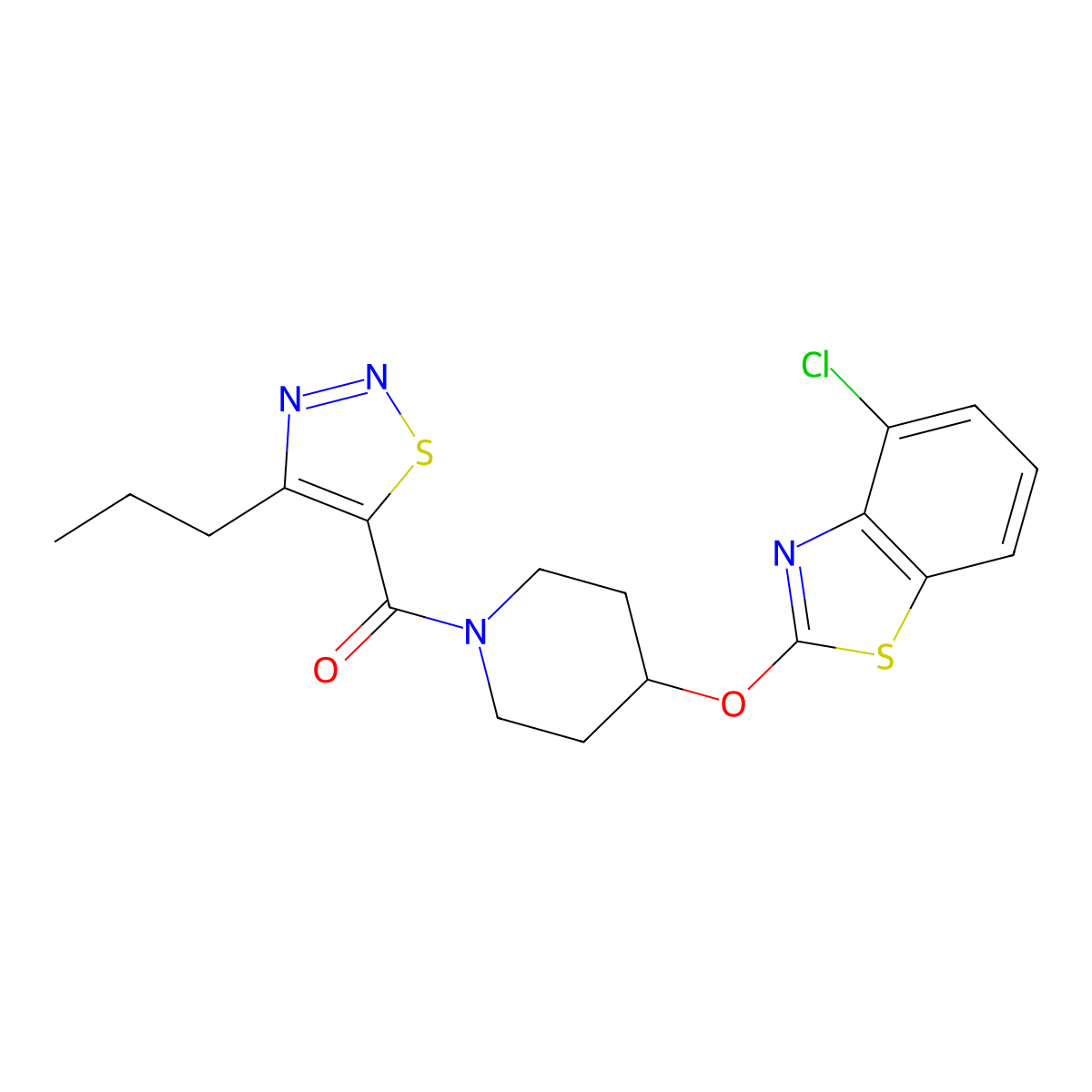 (4-((4-Chlorobenzo[d]thiazol-2-yl)oxy)piperidin-1-yl)(4-propyl-1,2,3-thiadiazol-5-yl)methanone molecular structure, CAS 1286724-76-2