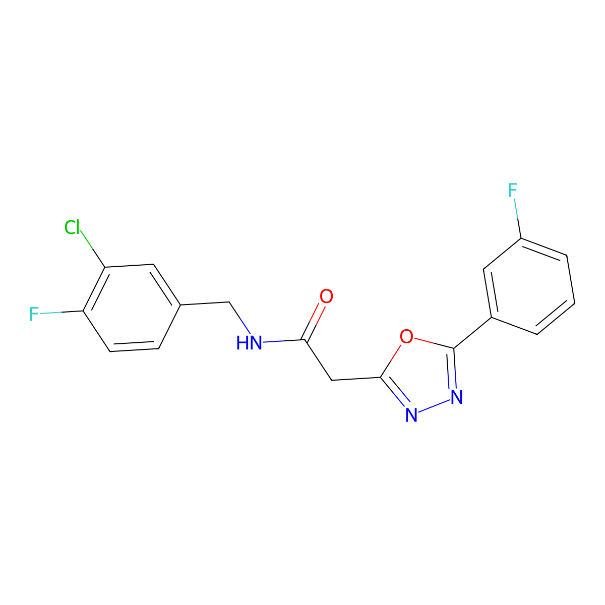 N-(3-chloro-4-fluorobenzyl)-2-(5-(3-fluorophenyl)-1,3,4-oxadiazol-2-yl)acetamide molecular structure, CAS 1286724-81-9