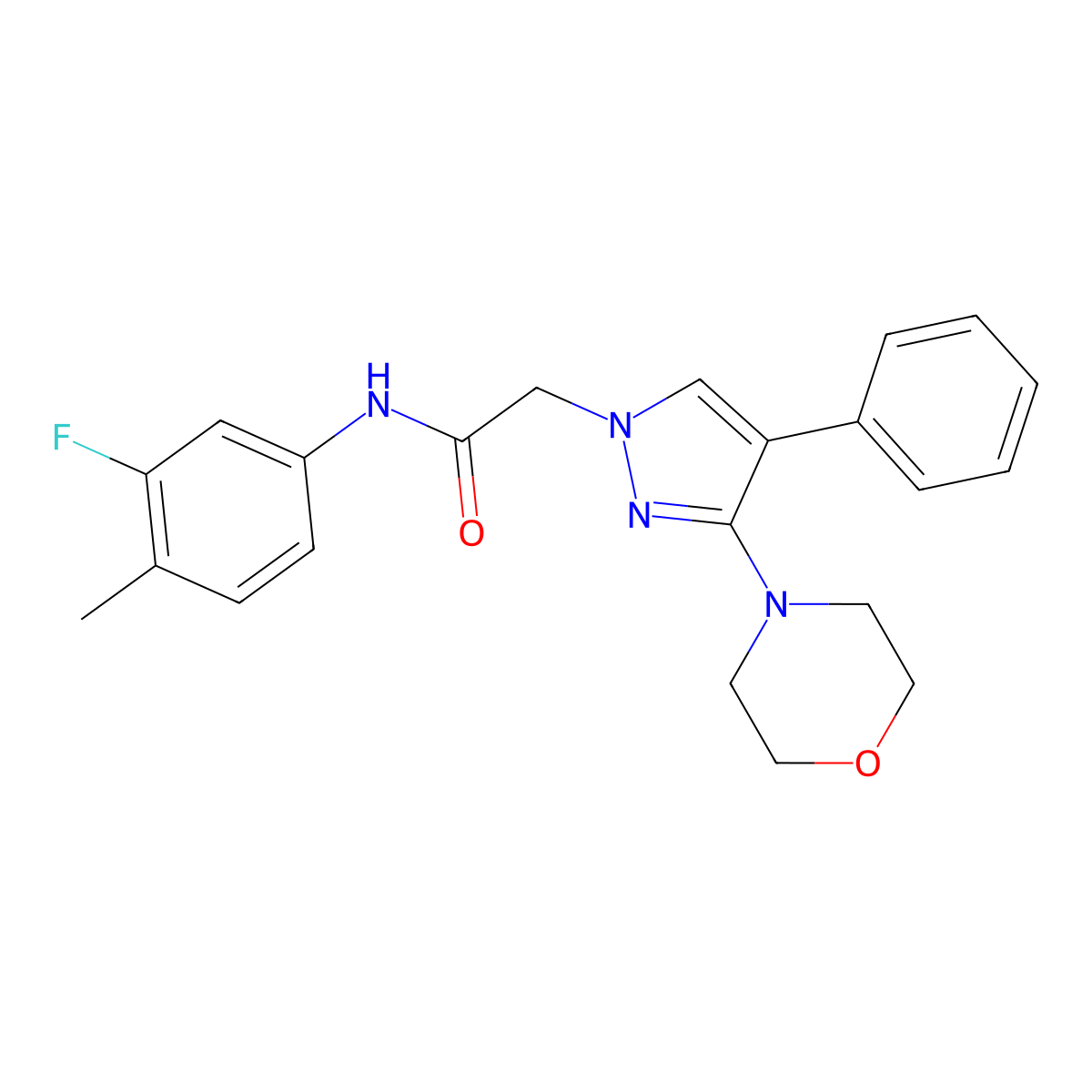 N-(3-fluoro-4-methylphenyl)-2-(3-morpholino-4-phenyl-1H-pyrazol-1-yl)acetamide molecular structure, CAS 1286724-83-1
