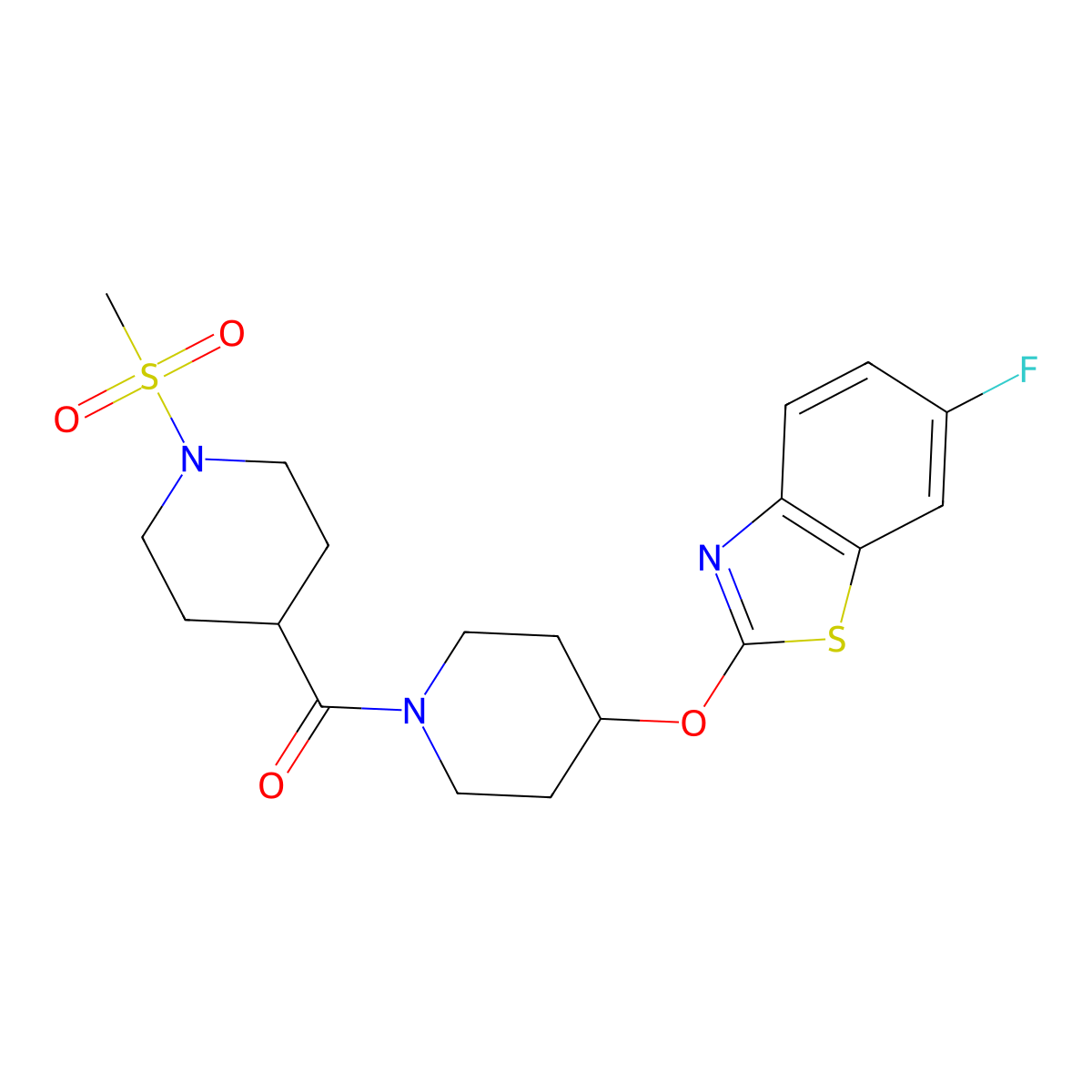(4-((6-Fluorobenzo[d]thiazol-2-yl)oxy)piperidin-1-yl)(1-(methylsulfonyl)piperidin-4-yl)methanone molecular structure, CAS 1286724-84-2
