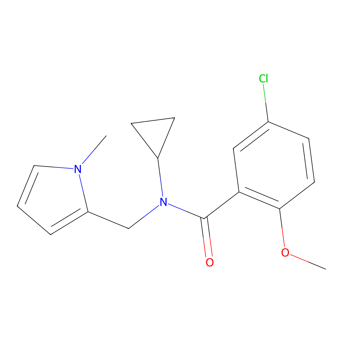 5-chloro-N-cyclopropyl-2-methoxy-N-((1-methyl-1H-pyrrol-2-yl)methyl)benzamide molecular structure, CAS 1286724-91-1