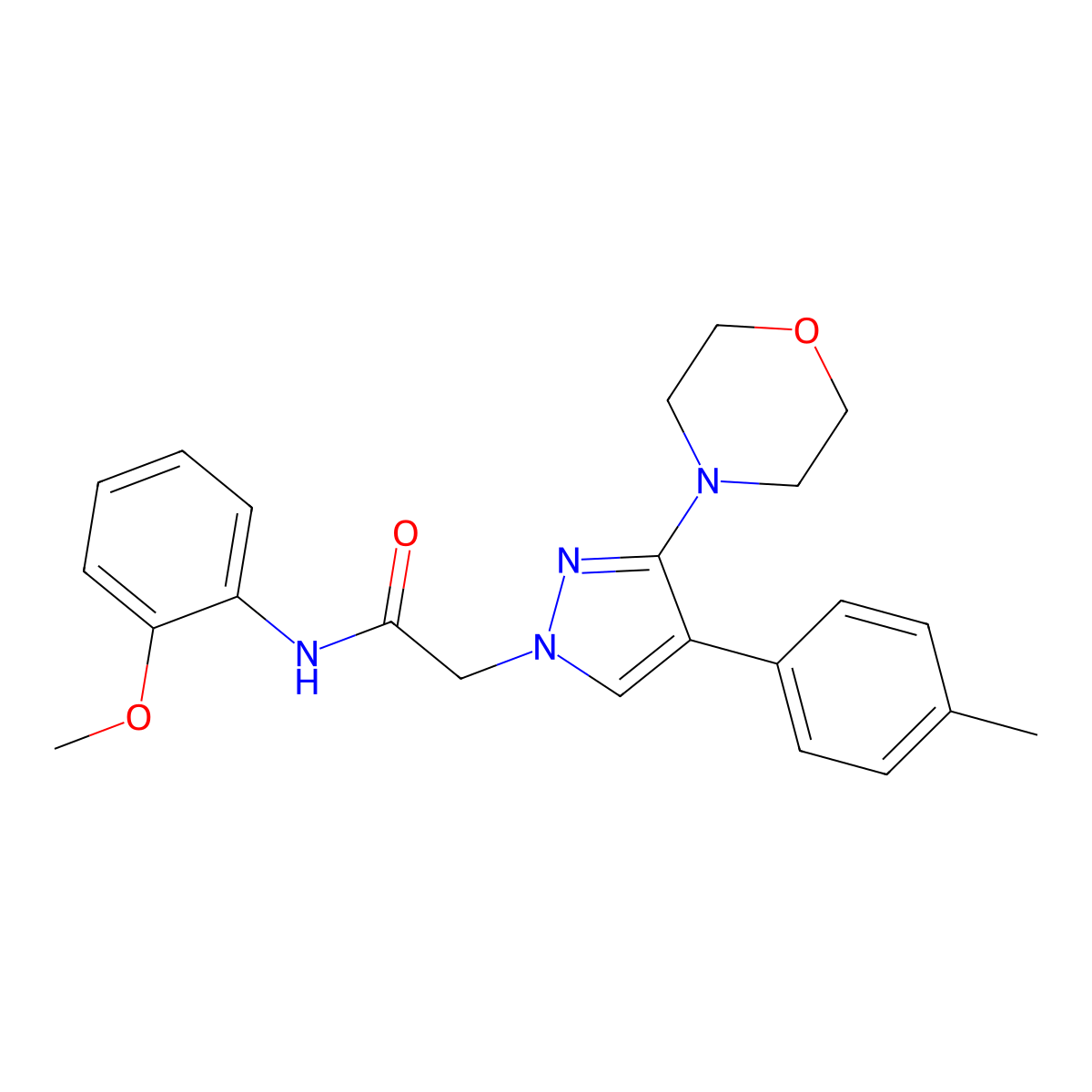N-(2-methoxyphenyl)-2-(3-morpholino-4-(p-tolyl)-1H-pyrazol-1-yl)acetamide molecular structure, CAS 1286724-95-5