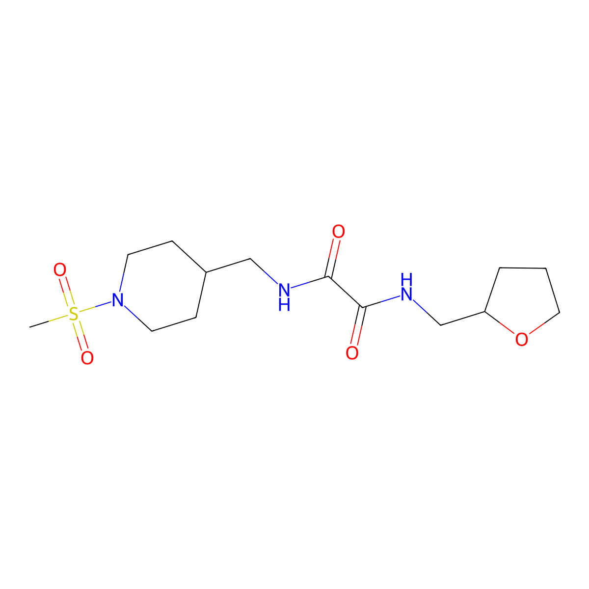 N1-((1-(methylsulfonyl)piperidin-4-yl)methyl)-N2-((tetrahydrofuran-2-yl)methyl)oxalamide molecular structure, CAS 1286724-97-7