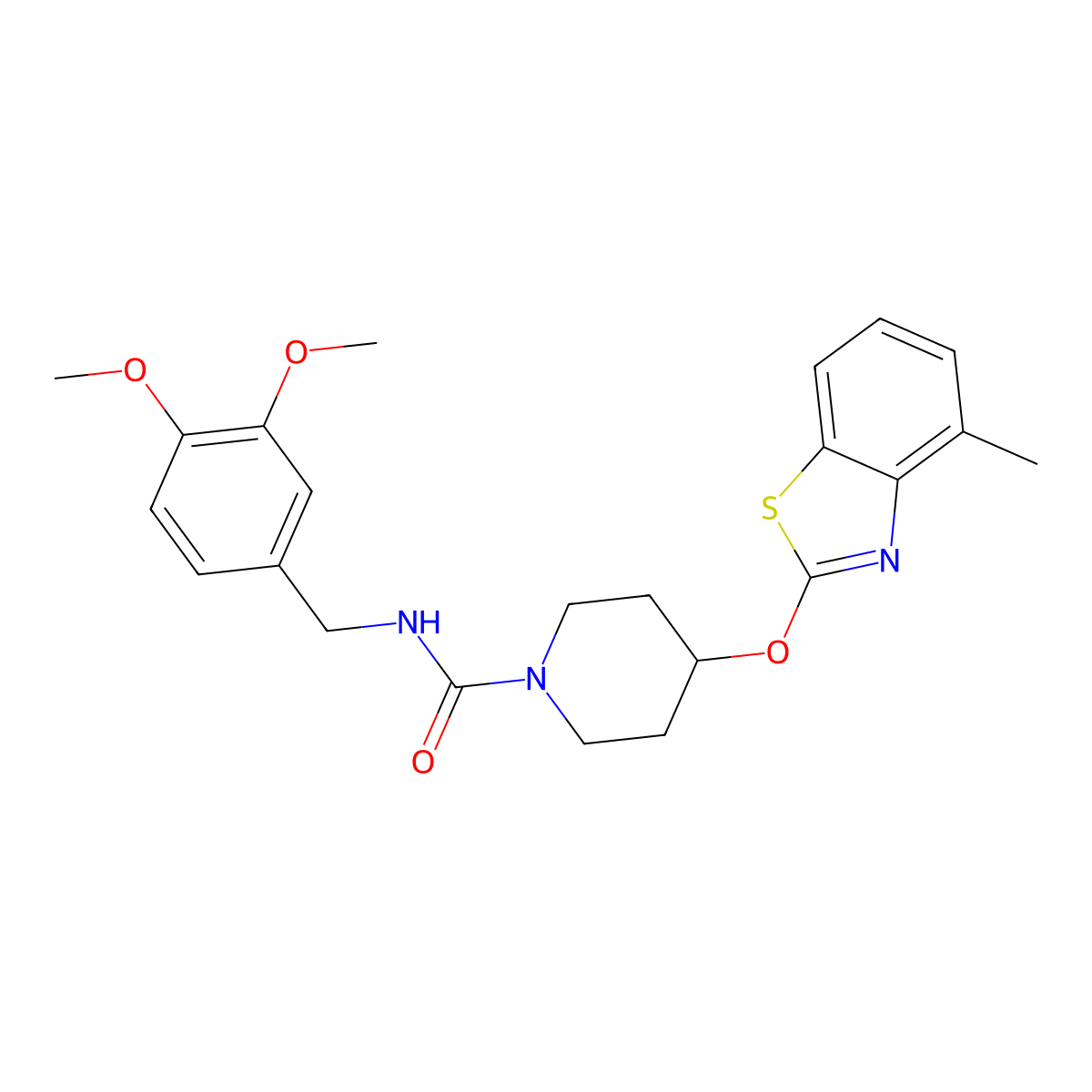 N-(3,4-dimethoxybenzyl)-4-((4-methylbenzo[d]thiazol-2-yl)oxy)piperidine-1-carboxamide molecular structure, CAS 1286725-02-7