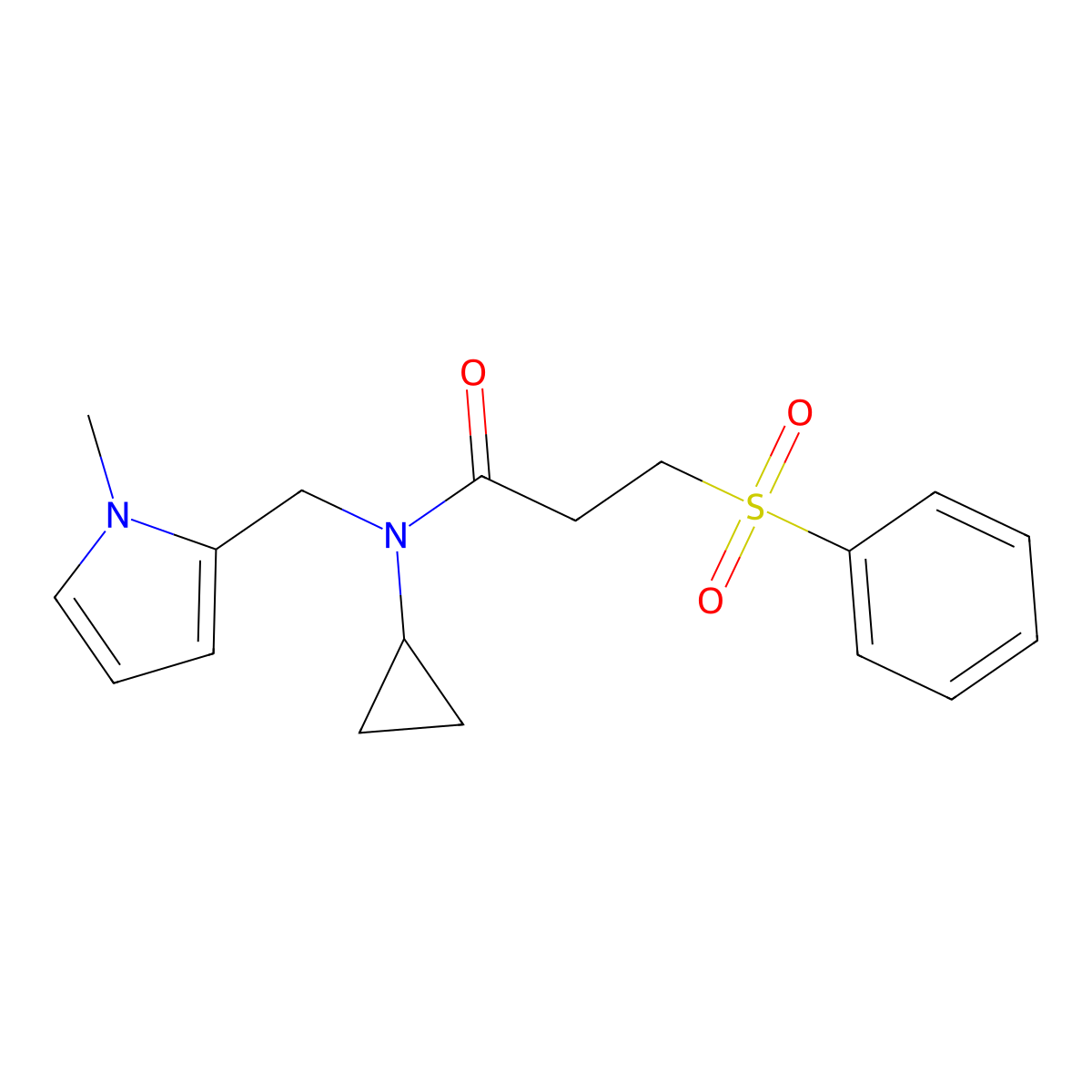 N-cyclopropyl-N-((1-methyl-1H-pyrrol-2-yl)methyl)-3-(phenylsulfonyl)propanamide molecular structure, CAS 1286725-07-2