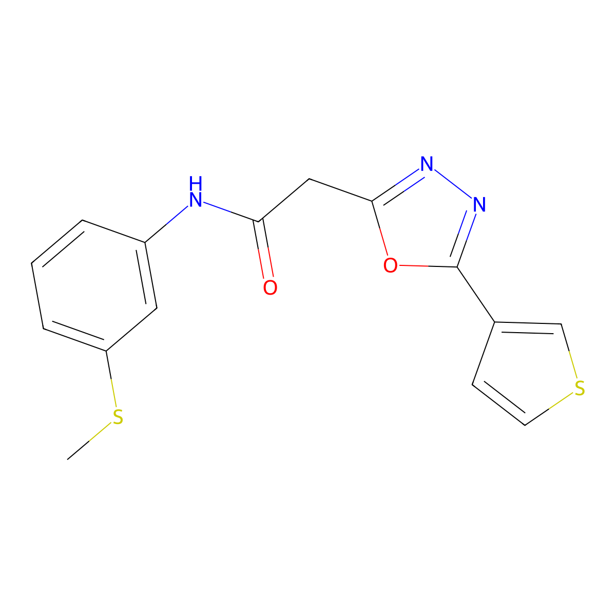 N-(3-(methylthio)phenyl)-2-(5-(thiophen-3-yl)-1,3,4-oxadiazol-2-yl)acetamide molecular structure, CAS 1286725-09-4