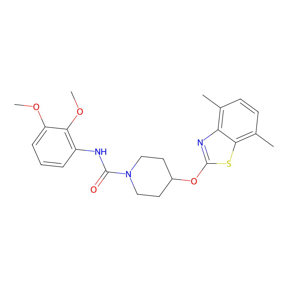 N-(2,3-dimethoxyphenyl)-4-((4,7-dimethylbenzo[d]thiazol-2-yl)oxy)piperidine-1-carboxamide molecular structure, CAS 1286725-10-7