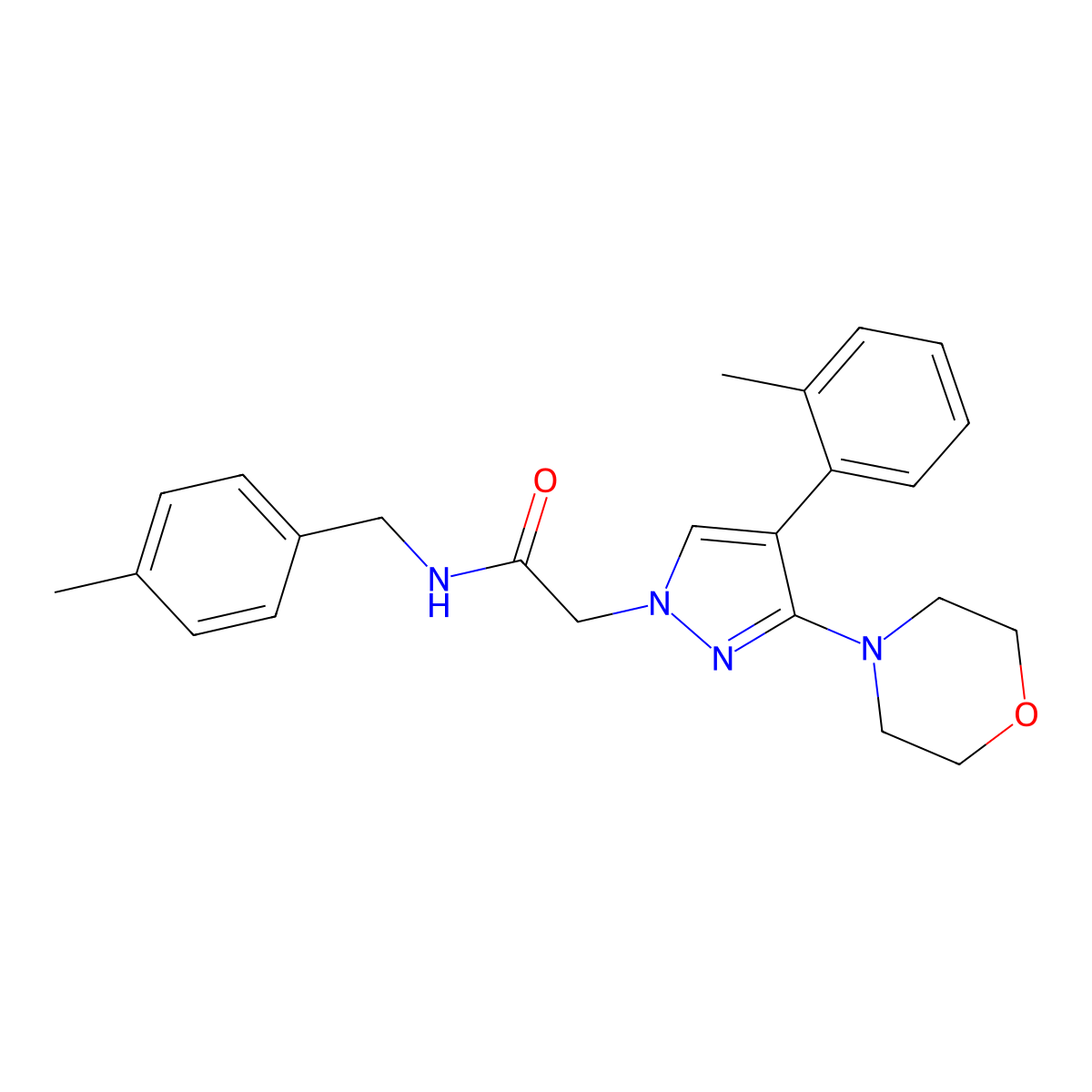N-(4-methylbenzyl)-2-(3-morpholino-4-(o-tolyl)-1H-pyrazol-1-yl)acetamide molecular structure, CAS 1286725-13-0