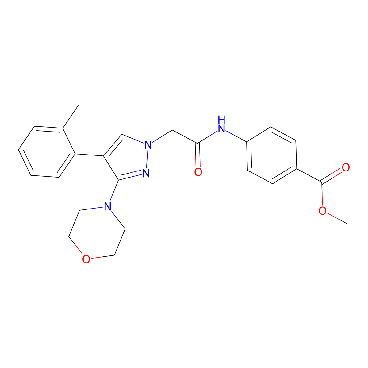 methyl 4-(2-(3-morpholino-4-(o-tolyl)-1H-pyrazol-1-yl)acetamido)benzoate molecular structure, CAS 1286725-20-9
