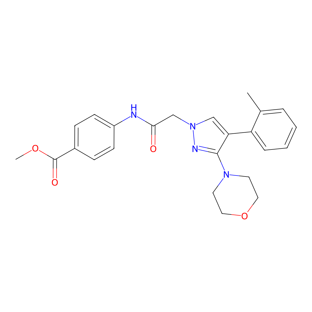 methyl 4-(2-(3-morpholino-4-(o-tolyl)-1H-pyrazol-1-yl)acetamido)benzoate molecular structure, CAS 1286725-20-9