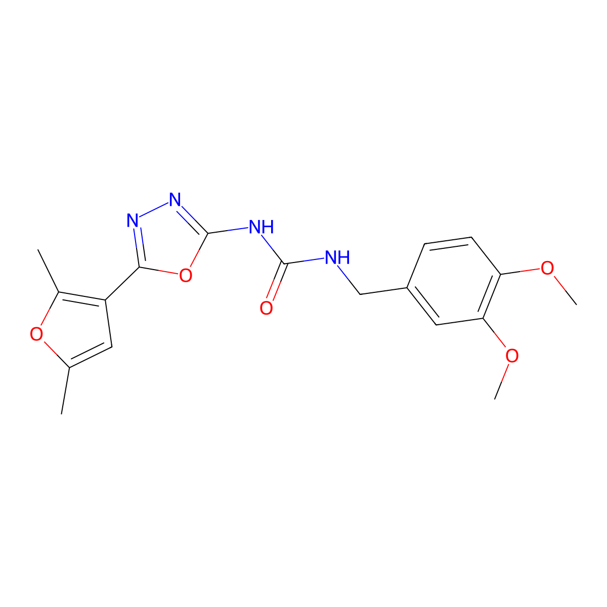 1-(3,4-Dimethoxybenzyl)-3-(5-(2,5-dimethylfuran-3-yl)-1,3,4-oxadiazol-2-yl)urea molecular structure, CAS 1286725-24-3