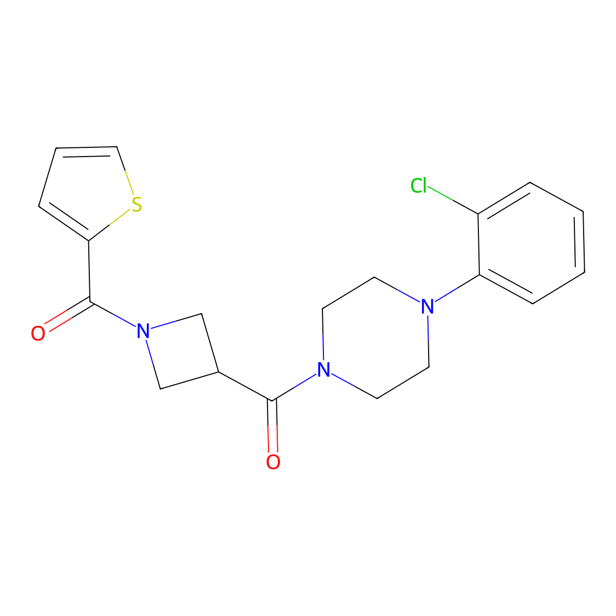 (4-(2-Chlorophenyl)piperazin-1-yl)(1-(thiophene-2-carbonyl)azetidin-3-yl)methanone molecular structure, CAS 1286725-26-5