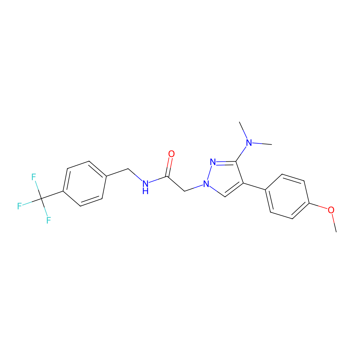 2-(3-(dimethylamino)-4-(4-methoxyphenyl)-1H-pyrazol-1-yl)-N-(4-(trifluoromethyl)benzyl)acetamide molecular structure, CAS 1286725-37-8