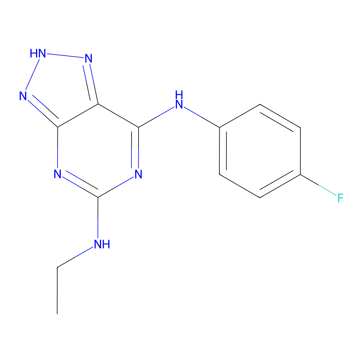 N5-ethyl-N7-(4-fluorophenyl)-3H-[1,2,3]triazolo[4,5-d]pyrimidine-5,7-diamine molecular structure, CAS 1286725-44-7