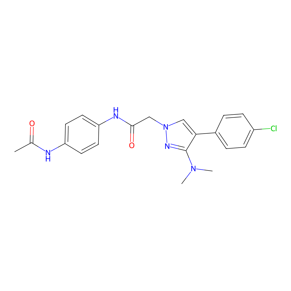 N-(4-acetamidophenyl)-2-(4-(4-chlorophenyl)-3-(dimethylamino)-1H-pyrazol-1-yl)acetamide molecular structure, CAS 1286725-47-0