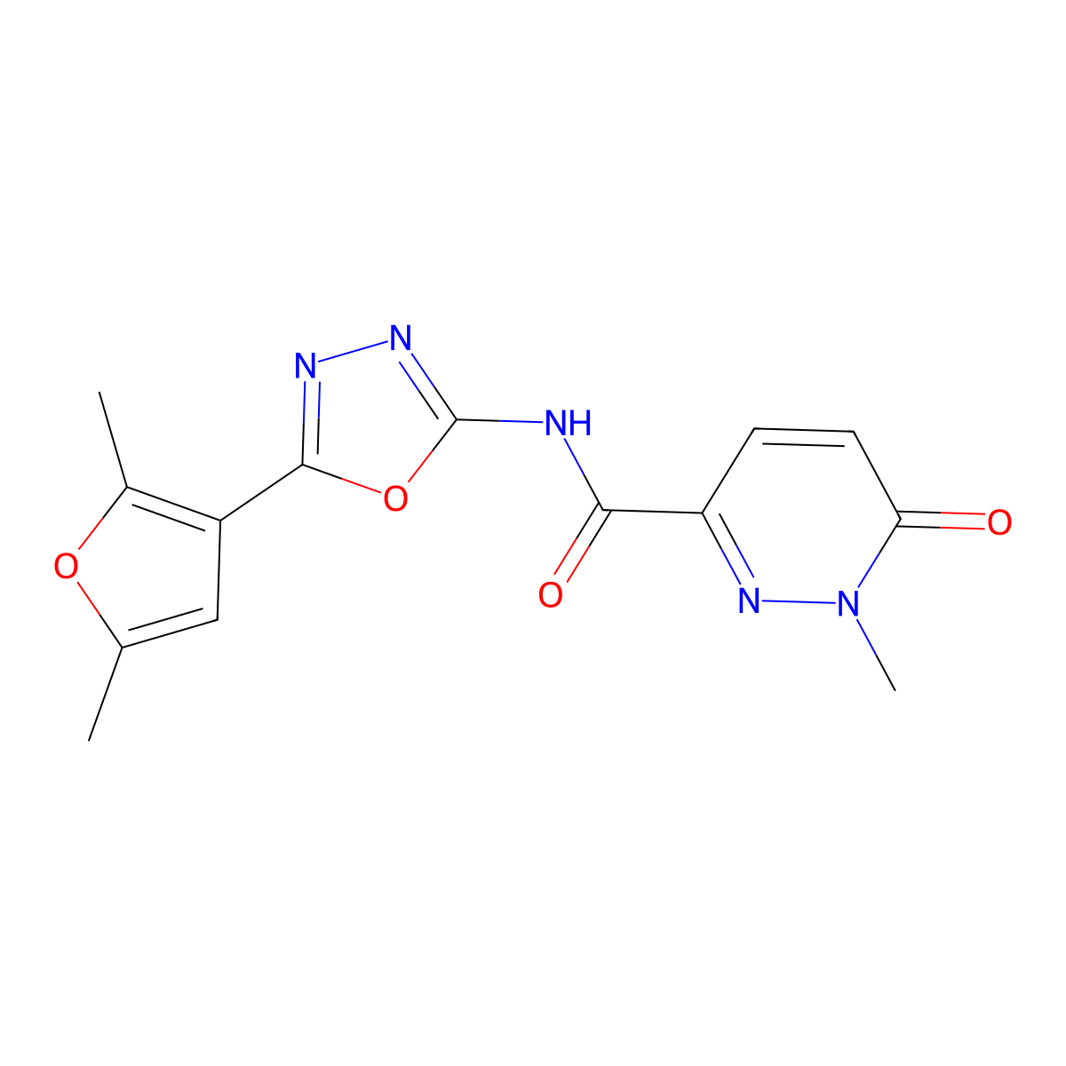 N-[5-(2,5-dimethylfuran-3-yl)-1,3,4-oxadiazol-2-yl]-1-methyl-6-oxo-1,6-dihydropyridazine-3-carboxamide molecular structure, CAS 1286725-50-5