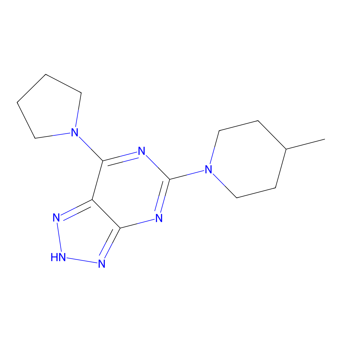 5-(4-methylpiperidin-1-yl)-7-(pyrrolidin-1-yl)-3H-[1,2,3]triazolo[4,5-d]pyrimidine molecular structure, CAS 1286725-55-0