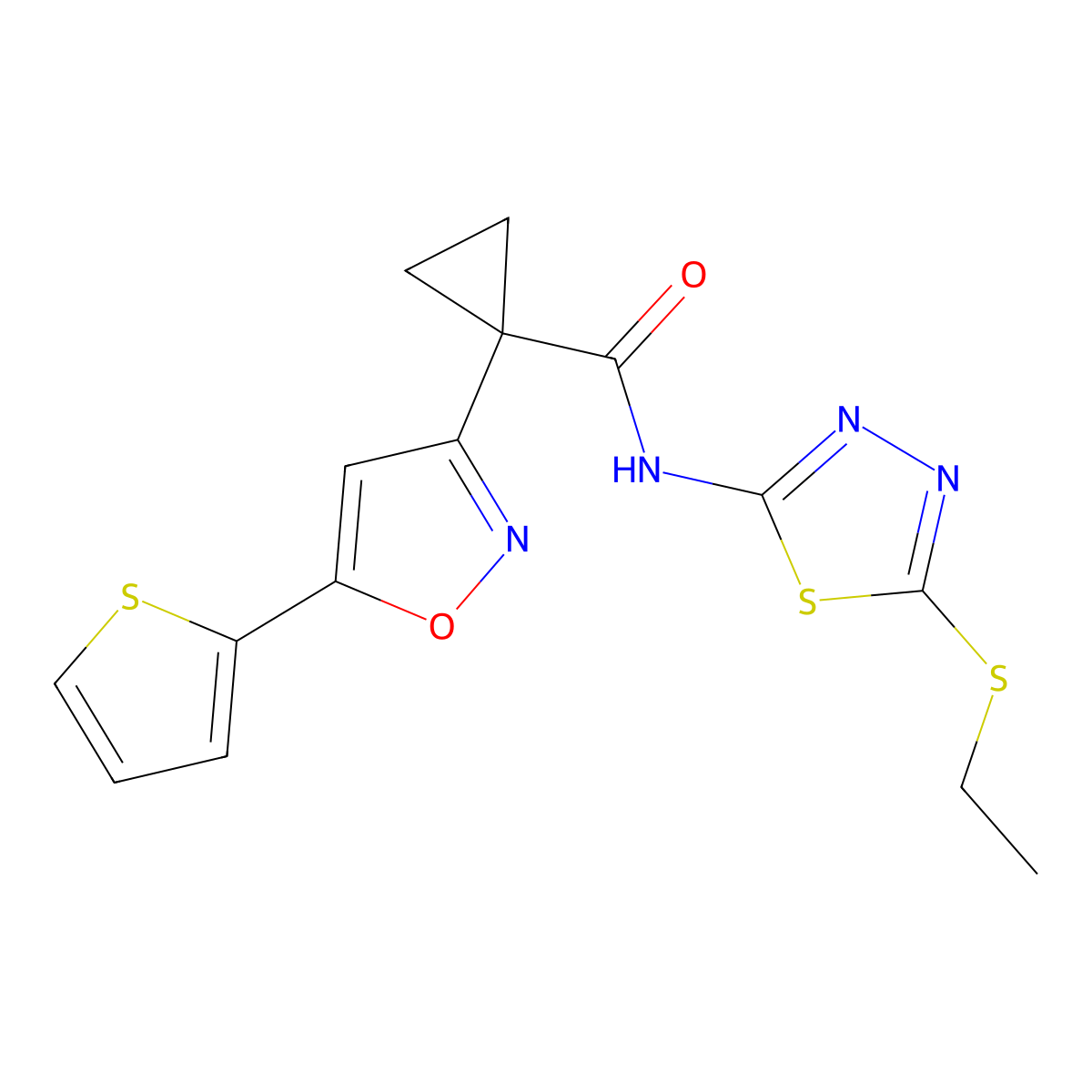 N-(5-(ethylthio)-1,3,4-thiadiazol-2-yl)-1-(5-(thiophen-2-yl)isoxazol-3-yl)cyclopropanecarboxamide molecular structure, CAS 1286725-59-4