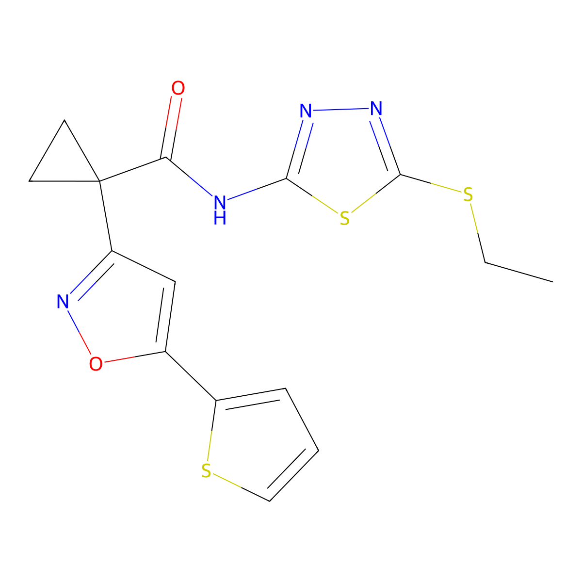 N-(5-(ethylthio)-1,3,4-thiadiazol-2-yl)-1-(5-(thiophen-2-yl)isoxazol-3-yl)cyclopropanecarboxamide molecular structure, CAS 1286725-59-4