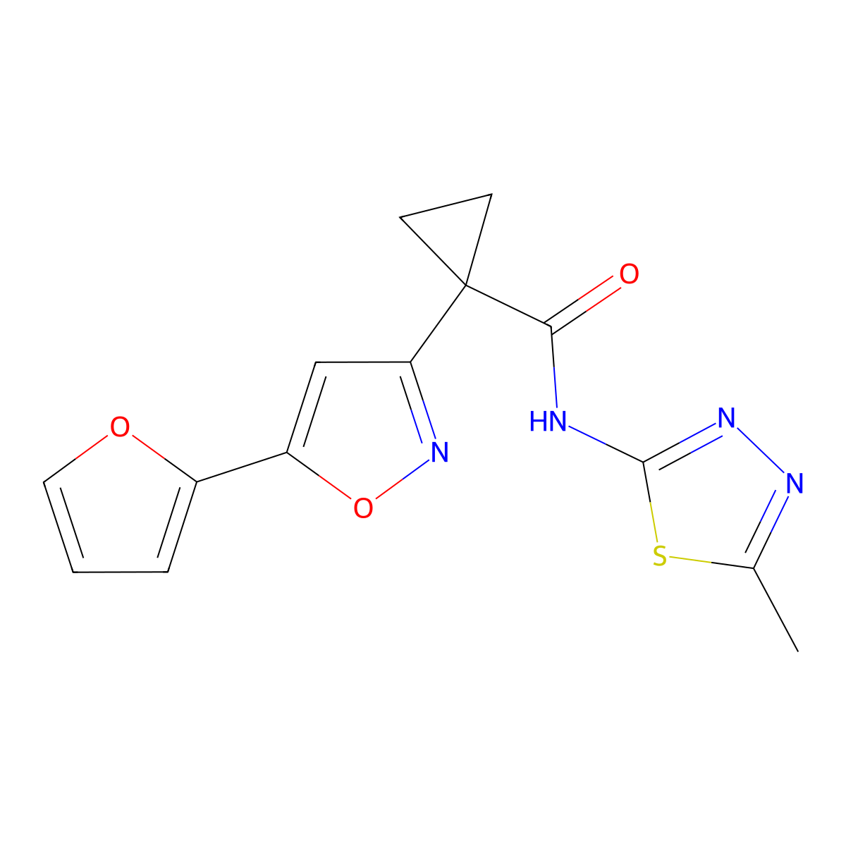 1-(5-(furan-2-yl)isoxazol-3-yl)-N-(5-methyl-1,3,4-thiadiazol-2-yl)cyclopropanecarboxamide molecular structure, CAS 1286725-61-8