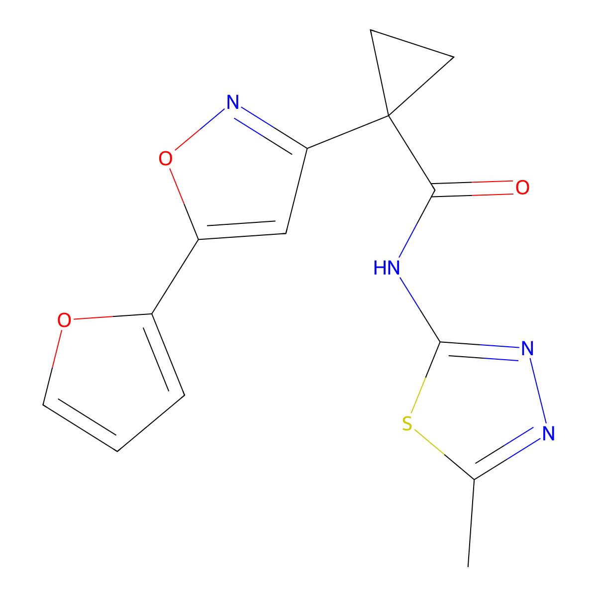 1-(5-(furan-2-yl)isoxazol-3-yl)-N-(5-methyl-1,3,4-thiadiazol-2-yl)cyclopropanecarboxamide molecular structure, CAS 1286725-61-8