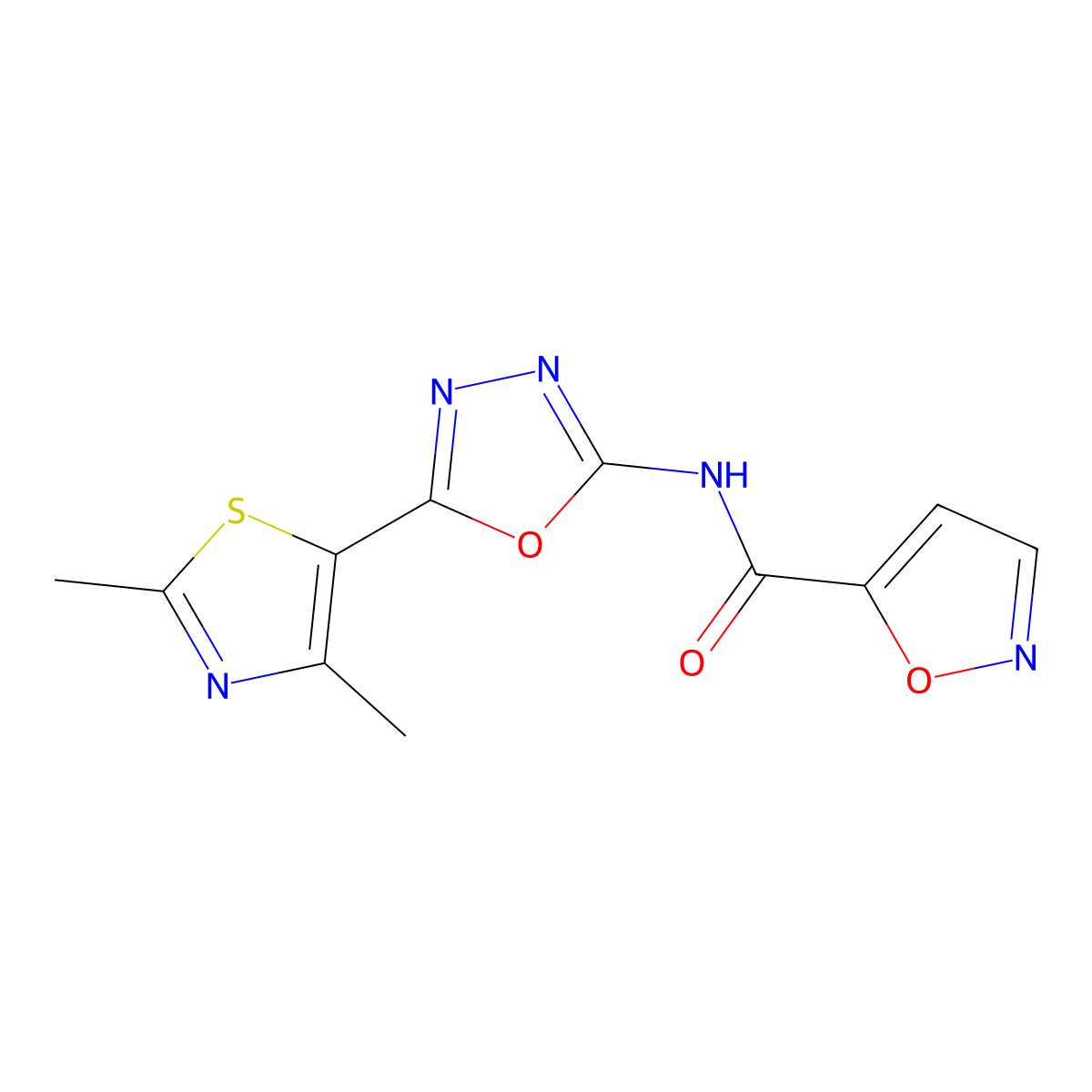 N-(5-(2,4-dimethylthiazol-5-yl)-1,3,4-oxadiazol-2-yl)isoxazole-5-carboxamide molecular structure, CAS 1286725-63-0