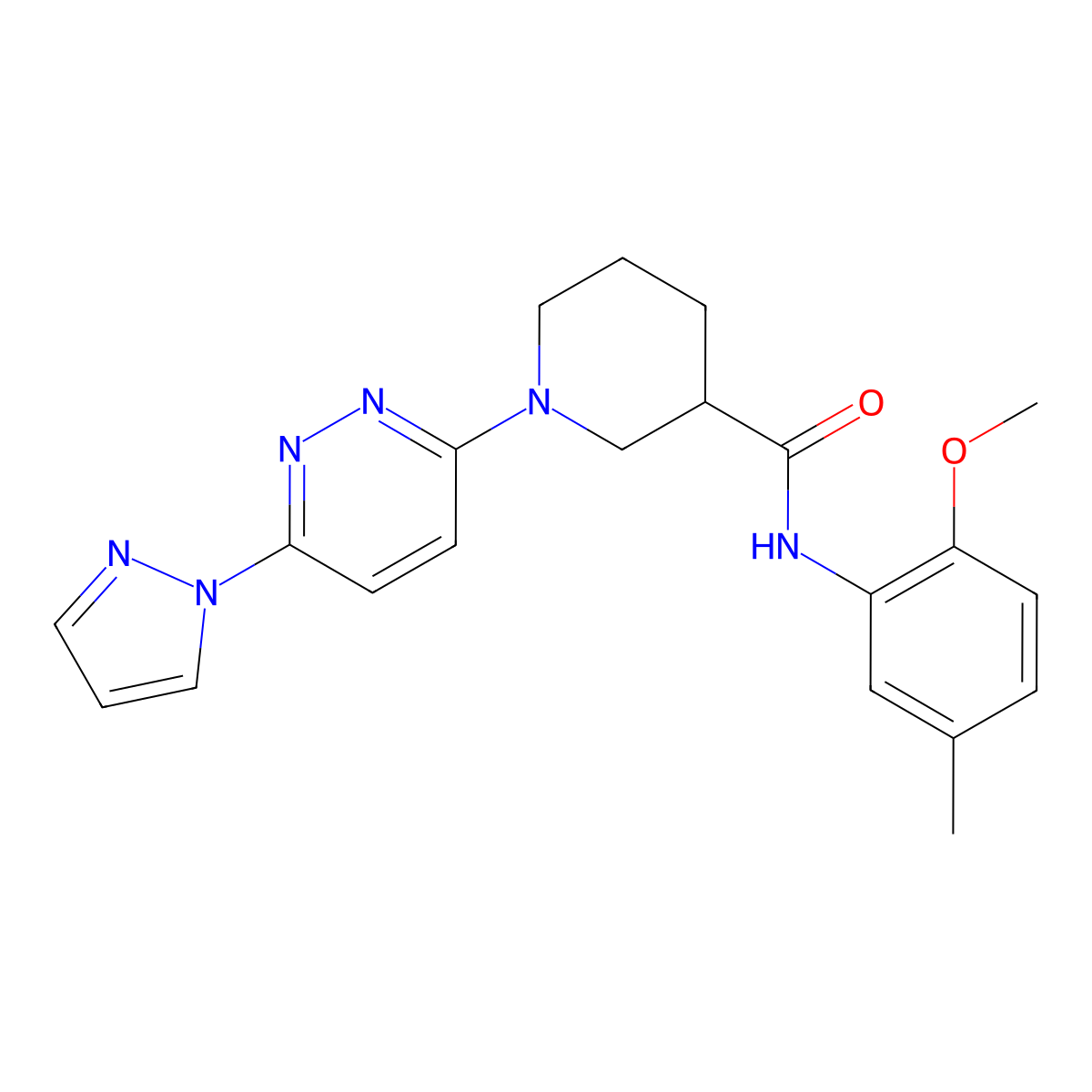 1-(6-(1H-pyrazol-1-yl)pyridazin-3-yl)-N-(2-methoxy-5-methylphenyl)piperidine-3-carboxamide molecular structure, CAS 1286725-70-9