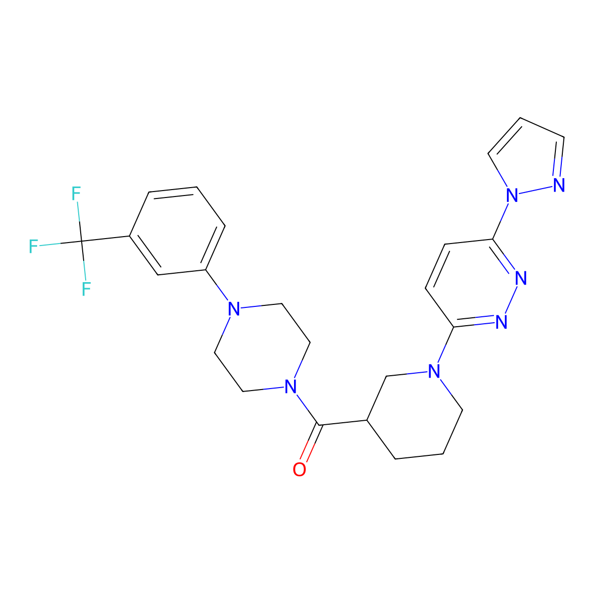 (1-(6-(1H-pyrazol-1-yl)pyridazin-3-yl)piperidin-3-yl)(4-(3-(trifluoromethyl)phenyl)piperazin-1-yl)methanone molecular structure, CAS 1286725-76-5