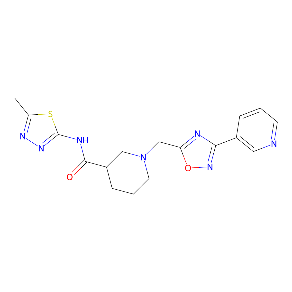 N-(5-methyl-1,3,4-thiadiazol-2-yl)-1-{[3-(pyridin-3-yl)-1,2,4-oxadiazol-5-yl]methyl}piperidine-3-carboxamide molecular structure, CAS 1286725-80-1